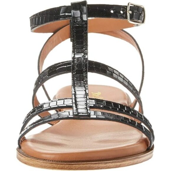 Bella Vita Women's Flat Strappy Sandal Black Croco Italian Leather Size 8.5 Wide - Picture 3 of 8